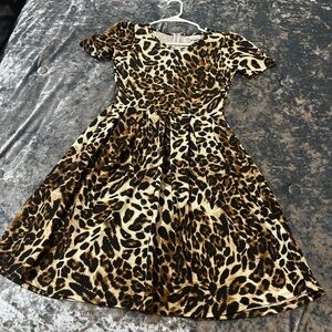 LuLaRoe Tan and Brown Fit and Flare Midi Dress